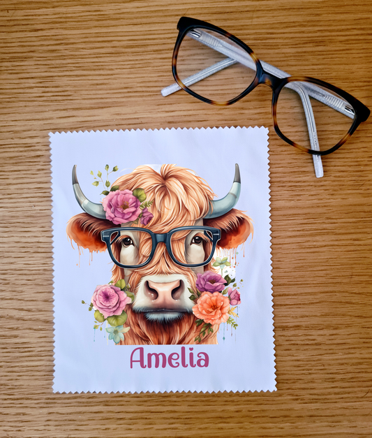 Personalised Highland Cow in Glasses Lens/Glasses Cloth