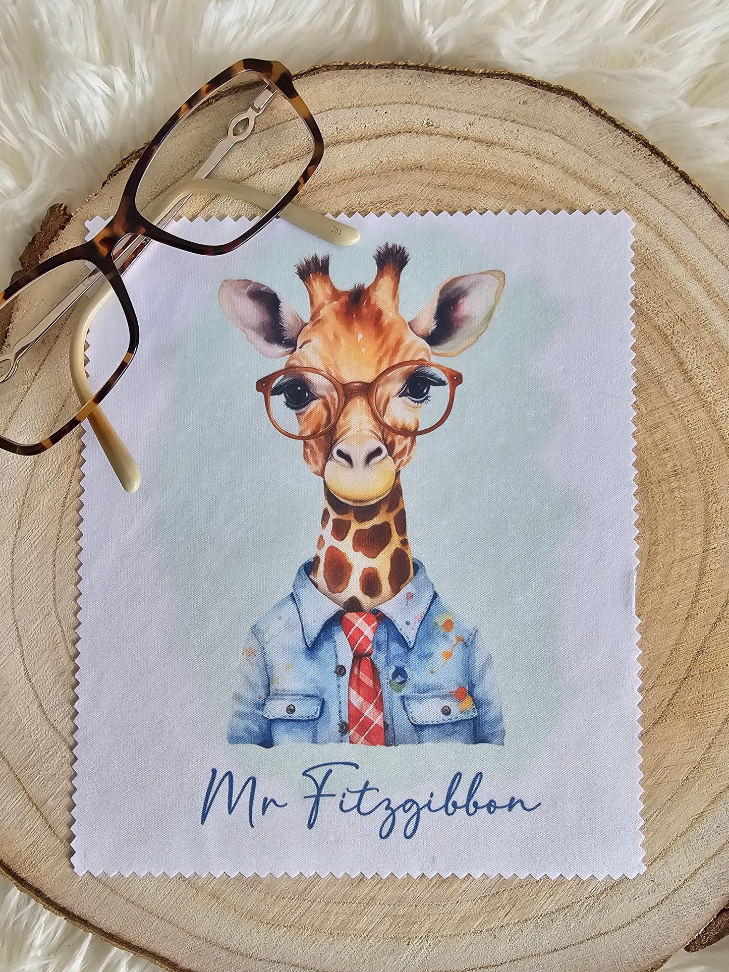 Personalised Giraffe in Glasses & Tie Lens/Glasses Cloth