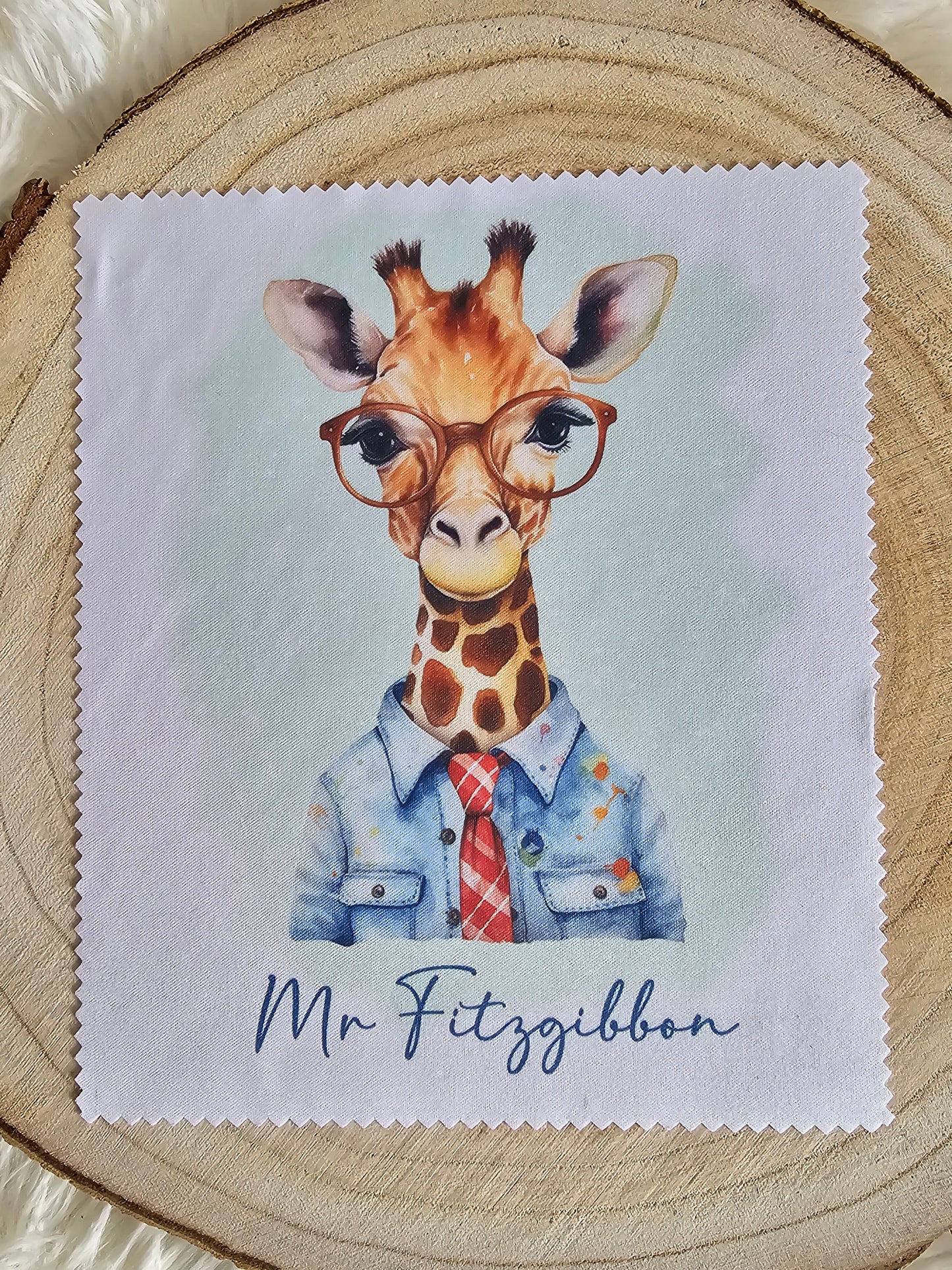 Personalised Giraffe in Glasses & Tie Lens/Glasses Cloth