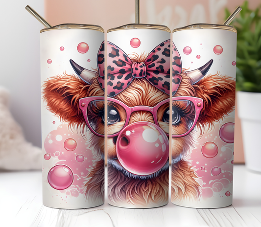 Highland Cow Bubblegum & Glasses 20oz Skinny Tumbler